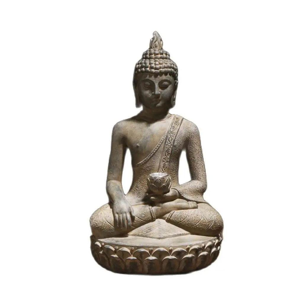 Thai Blessing Co solar powered Buddha garden statue stone finish seated meditation pose for outdoor garden decor