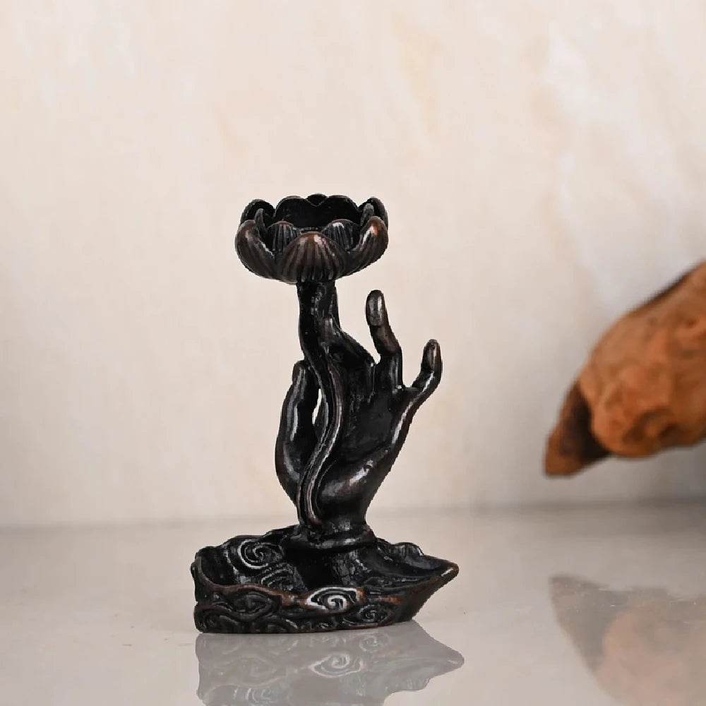 Antique Brass Buddha Incense Burner – Zen-Inspired Graphite Alloy Backflow Stand for Tea Rooms & Mindful Interiors B