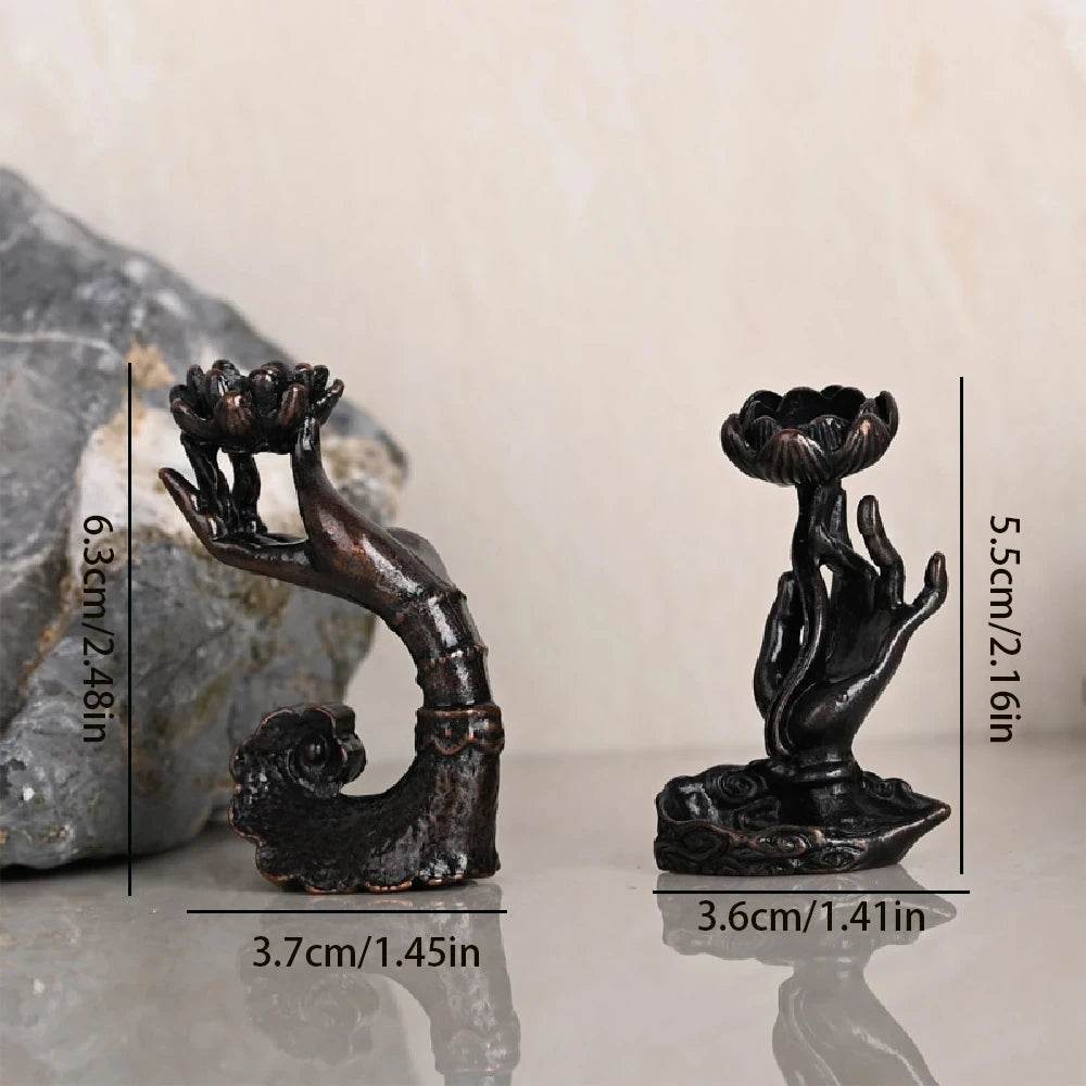 Antique Brass Buddha Incense Burner – Zen-Inspired Graphite Alloy Backflow Stand for Tea Rooms & Mindful Interiors