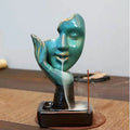 Teal Backflow Incense Burner for Home - Ceramic Sandalwood Incense Stick Holder A