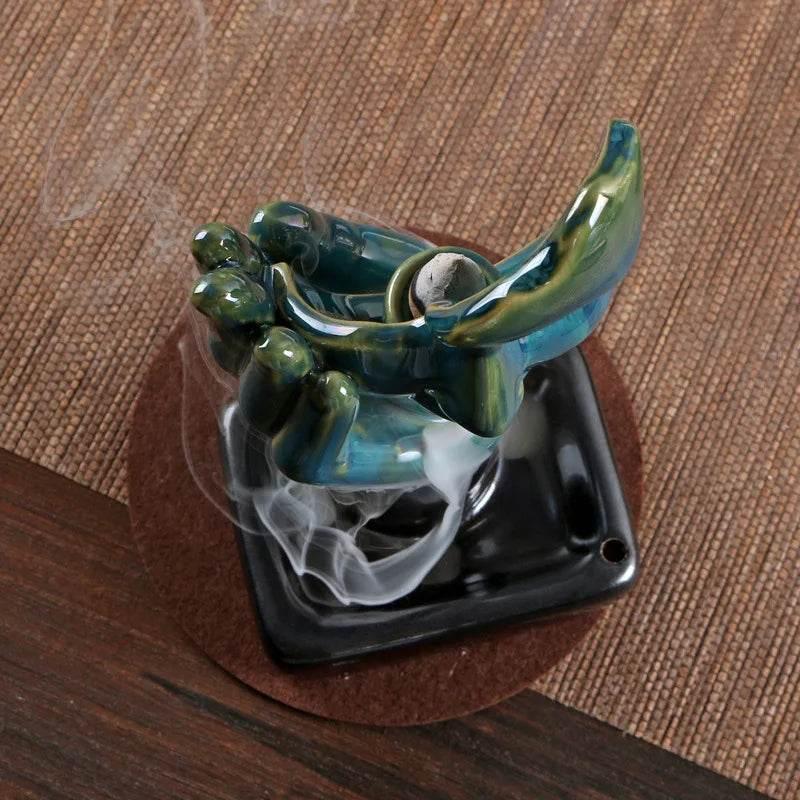 Teal Backflow Incense Burner for Home - Ceramic Sandalwood Incense Stick Holder