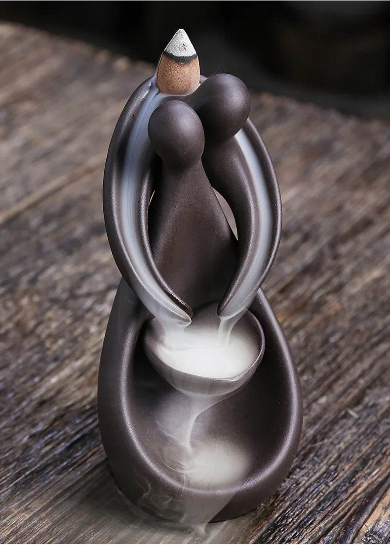 YiXing Lover Backflow Incense Burner - Romantic Ceramic Incense Holder for Home, Gifts & Meditation Spaces
