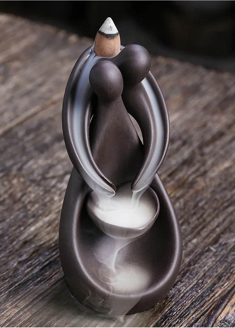YiXing Lover Backflow Incense Burner - Romantic Ceramic Incense Holder for Home, Gifts & Meditation Spaces