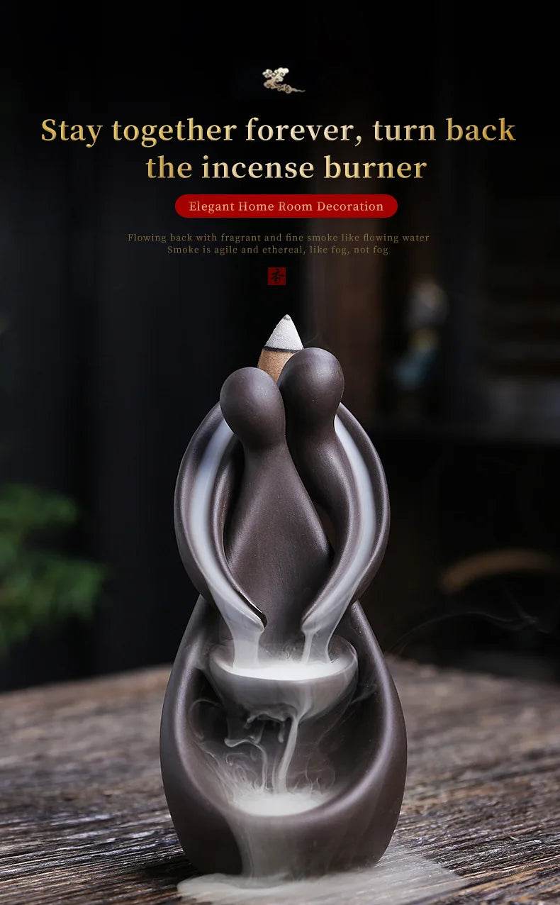 YiXing Lover Backflow Incense Burner - Romantic Ceramic Incense Holder for Home, Gifts & Meditation Spaces