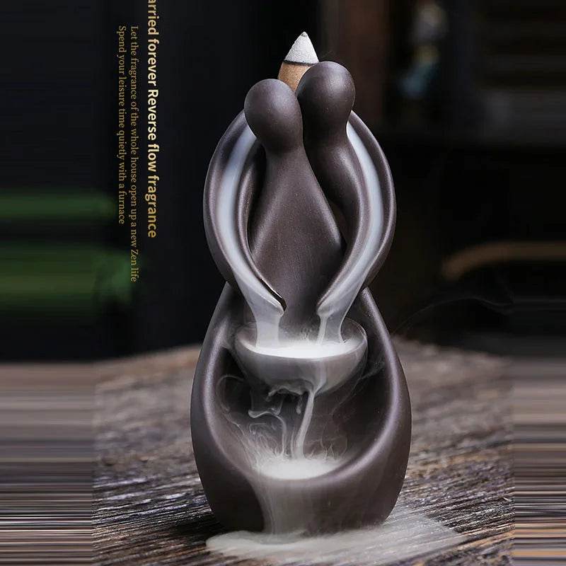 YiXing Lover Backflow Incense Burner - Romantic Ceramic Incense Holder for Home, Gifts & Meditation Spaces