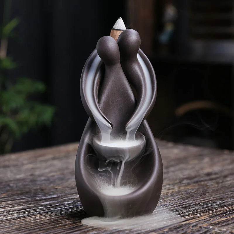 YiXing Lover Backflow Incense Burner - Romantic Ceramic Incense Holder for Home, Gifts & Meditation Spaces
