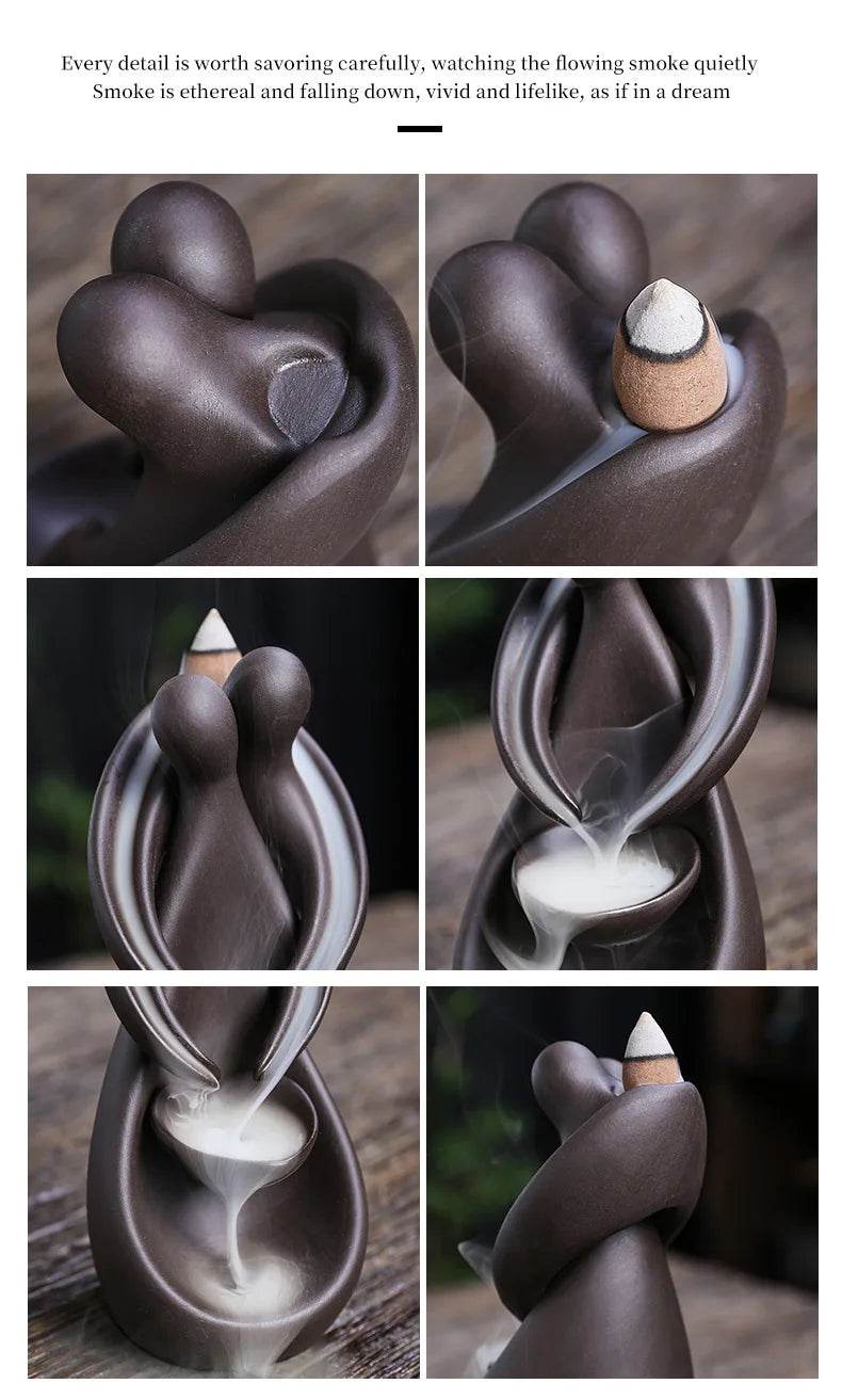 YiXing Lover Backflow Incense Burner - Romantic Ceramic Incense Holder for Home, Gifts & Meditation Spaces