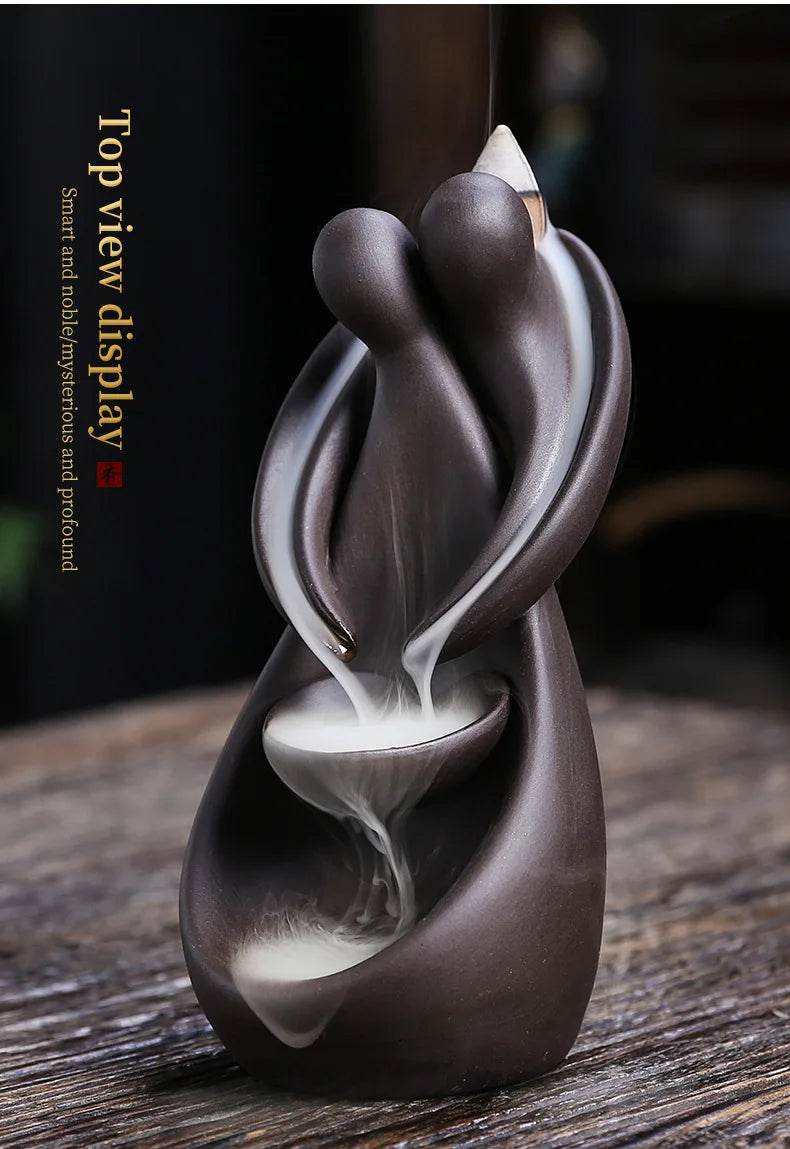 YiXing Lover Backflow Incense Burner - Romantic Ceramic Incense Holder for Home, Gifts & Meditation Spaces