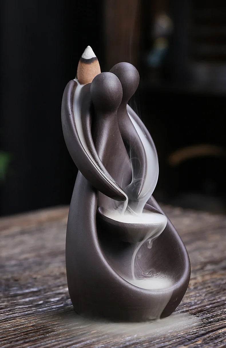 YiXing Lover Backflow Incense Burner - Romantic Ceramic Incense Holder for Home, Gifts & Meditation Spaces