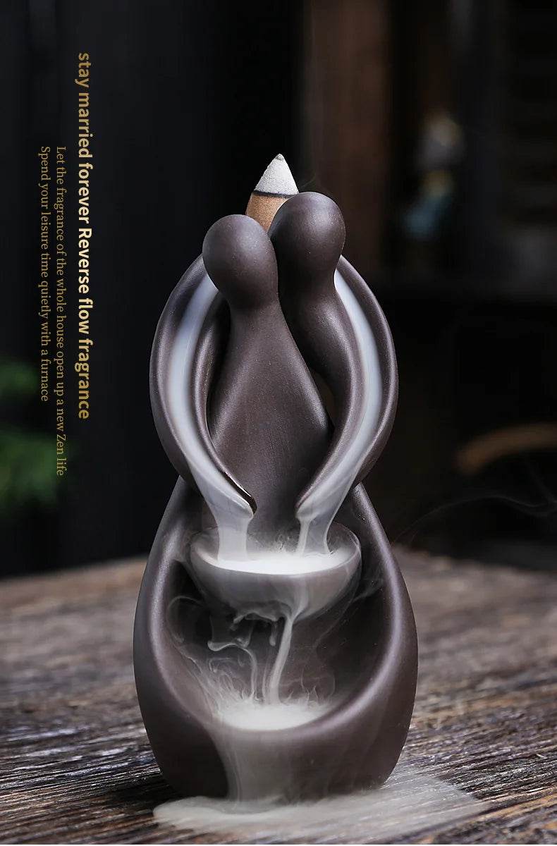 YiXing Lover Backflow Incense Burner - Romantic Ceramic Incense Holder for Home, Gifts & Meditation Spaces