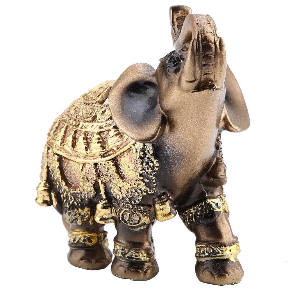 Golden Feng Shui Elephant Statue - Thai Elephant Decor for Wealth, Prosperity & Good Fortune - Elegant Resin Sculpture for Home & Office Décor