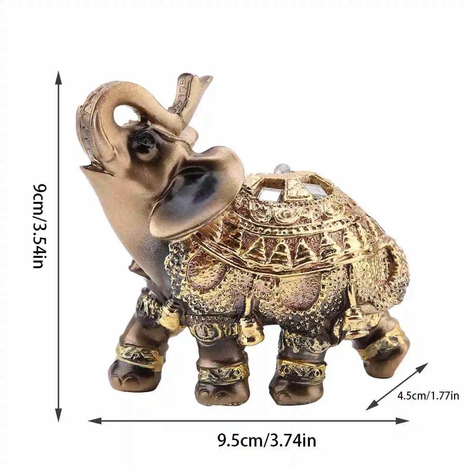 Golden Feng Shui Elephant Statue - Thai Elephant Decor for Wealth, Prosperity & Good Fortune - Elegant Resin Sculpture for Home & Office Décor Medium
