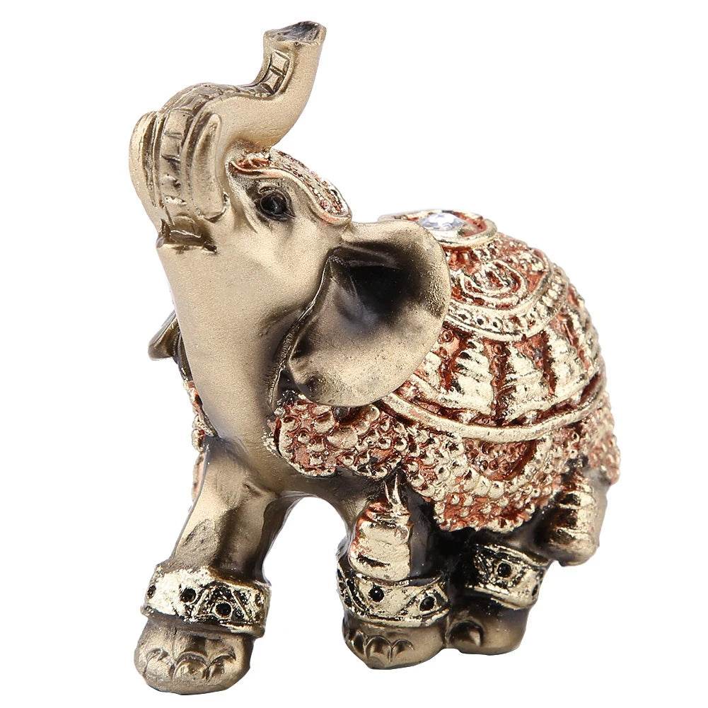Golden Feng Shui Elephant Statue - Thai Elephant Decor for Wealth, Prosperity & Good Fortune - Elegant Resin Sculpture for Home & Office Décor