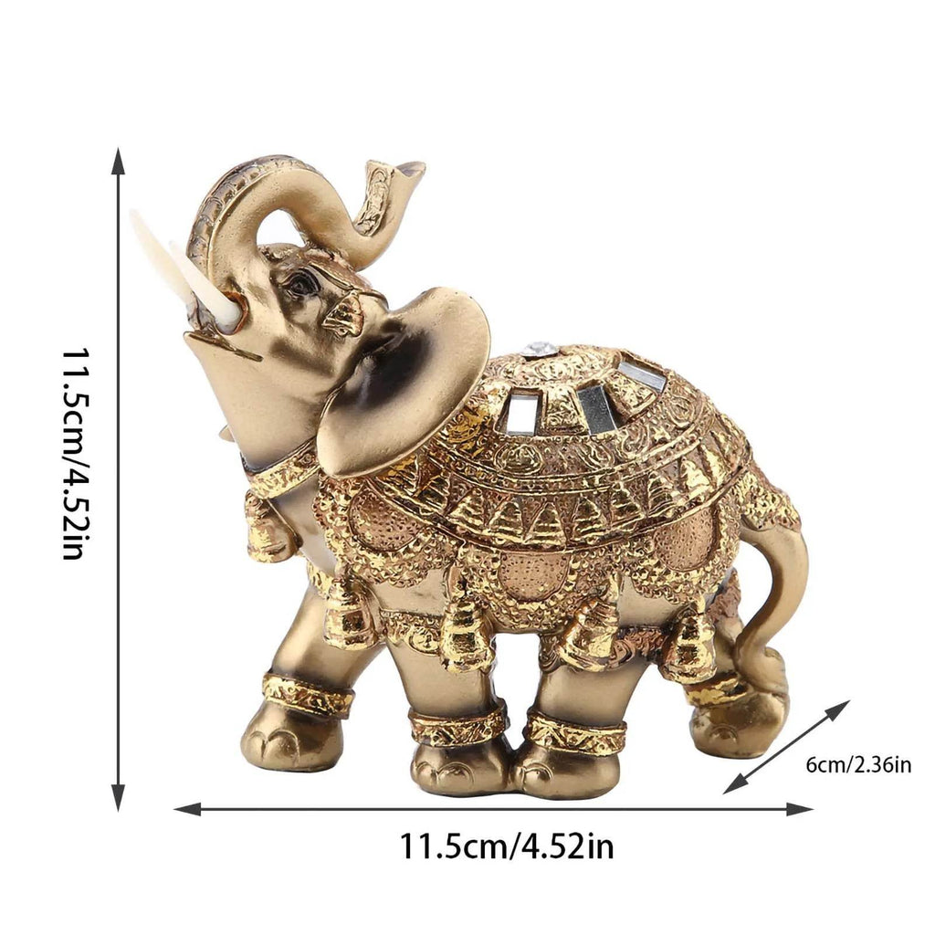 Golden Feng Shui Elephant Statue - Thai Elephant Decor for Wealth, Prosperity & Good Fortune - Elegant Resin Sculpture for Home & Office Décor Large