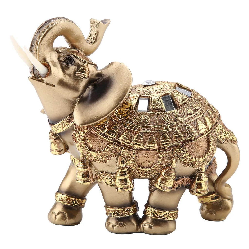 Golden Feng Shui Elephant Statue - Thai Elephant Decor for Wealth, Prosperity & Good Fortune - Elegant Resin Sculpture for Home & Office Décor