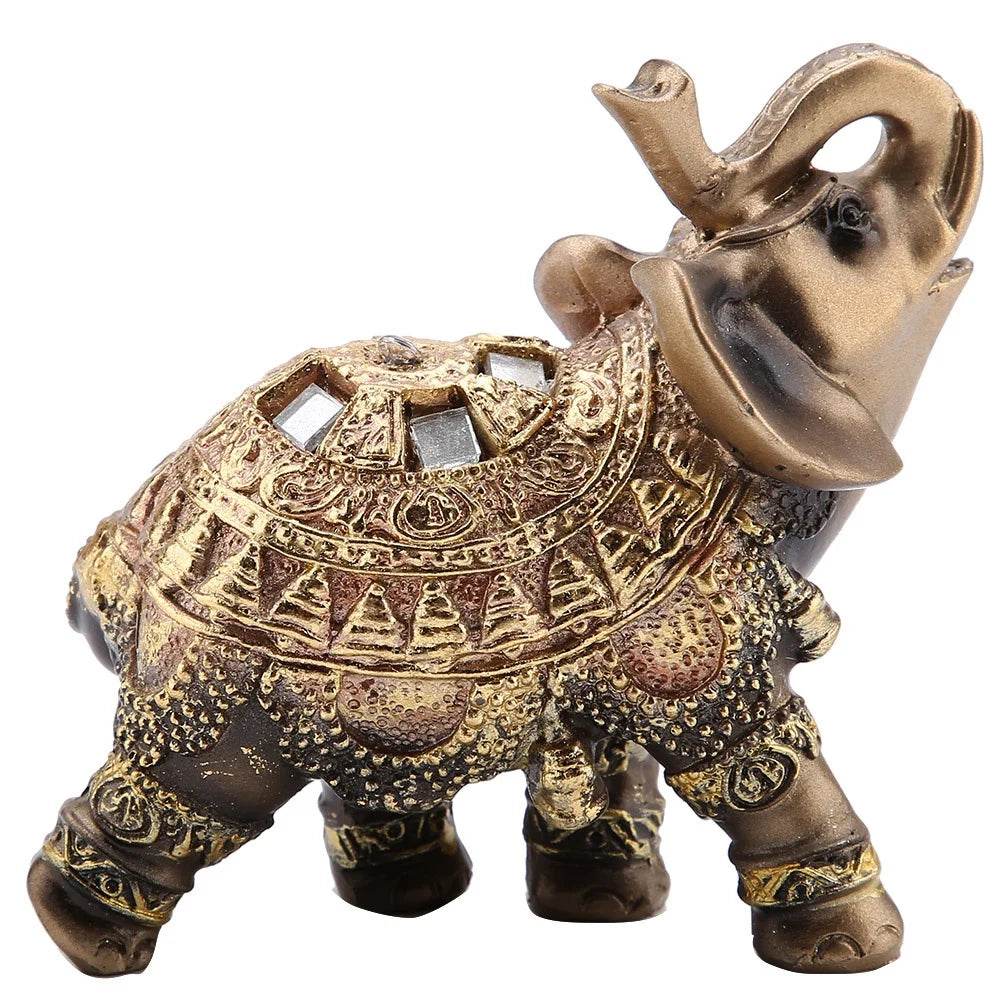 Golden Feng Shui Elephant Statue - Thai Elephant Decor for Wealth, Prosperity & Good Fortune - Elegant Resin Sculpture for Home & Office Décor