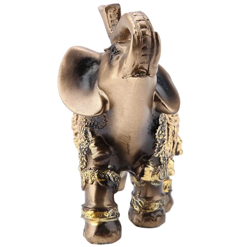 Golden Feng Shui Elephant Statue - Thai Elephant Decor for Wealth, Prosperity & Good Fortune - Elegant Resin Sculpture for Home & Office Décor