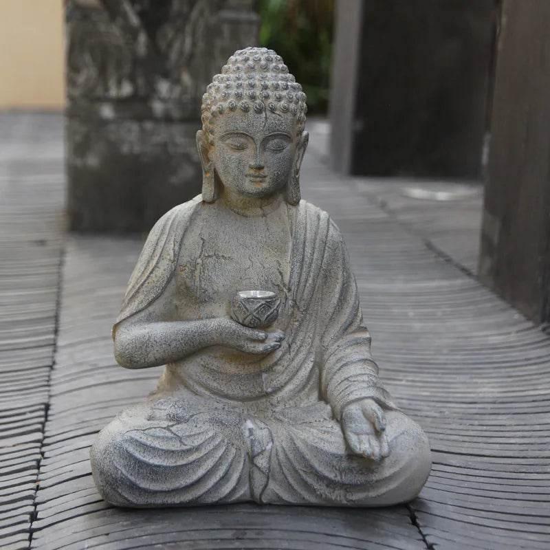 Resin Solar-Powered Thai Buddha Garden Decor Lamp with Lotus – Indoor & Outdoor Zen Statue