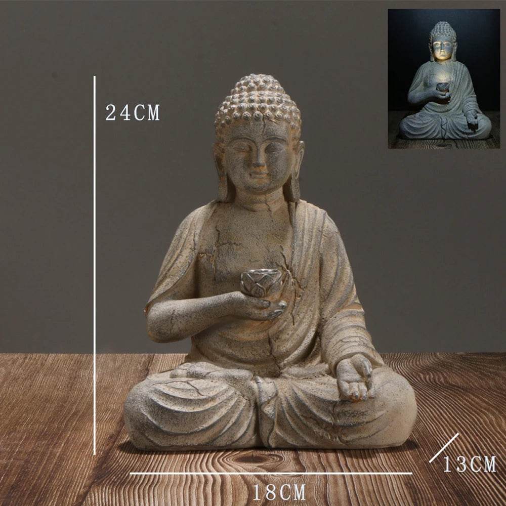 Resin Solar-Powered Thai Buddha Garden Decor Lamp with Lotus – Indoor & Outdoor Zen Statue