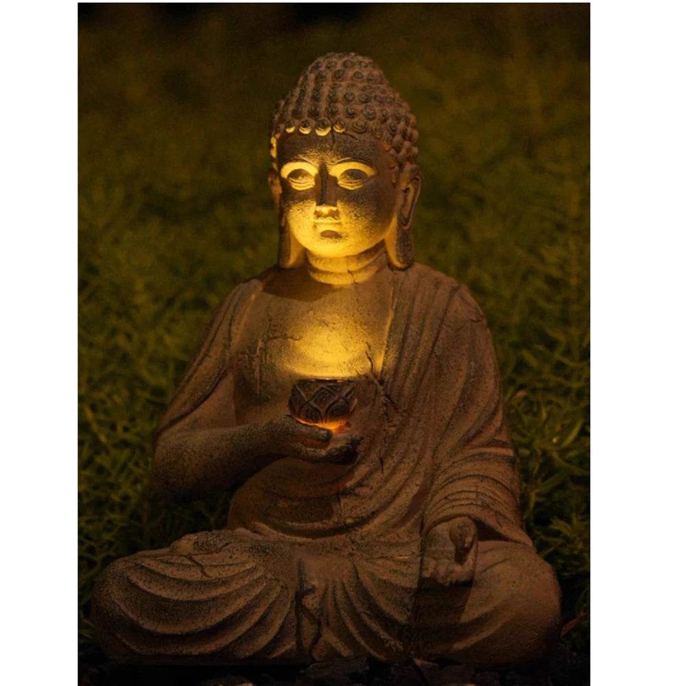 Resin Solar-Powered Thai Buddha Garden Decor Lamp with Lotus – Indoor & Outdoor Zen Statue