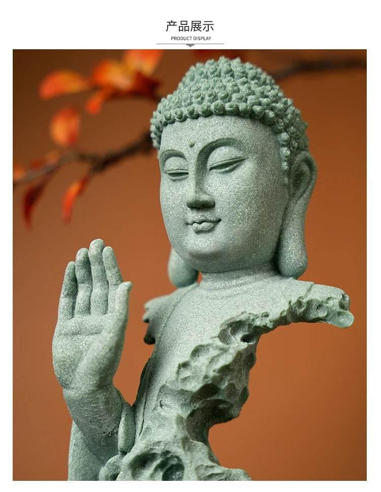 Buddhist Zen Desktop Decor – Green Sandstone Statue for Tranquil Tablescape