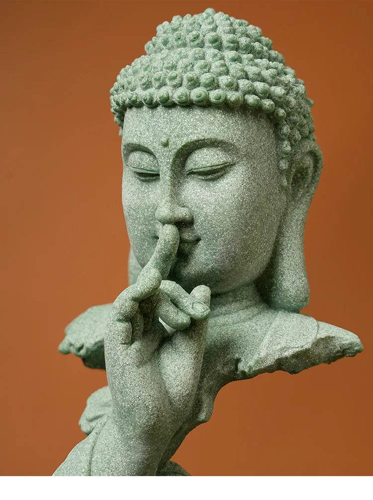 Buddhist Zen Desktop Decor – Green Sandstone Statue for Tranquil Tablescape