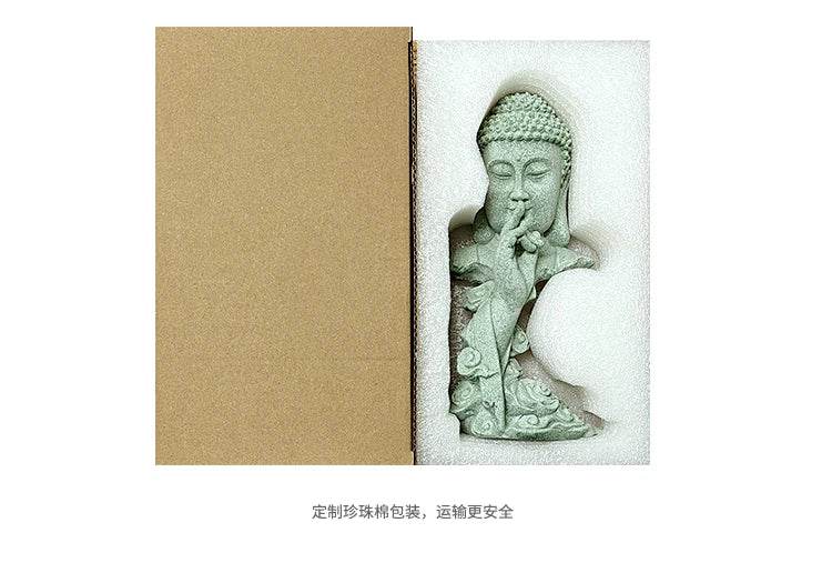 Buddhist Zen Desktop Decor – Green Sandstone Statue for Tranquil Tablescape