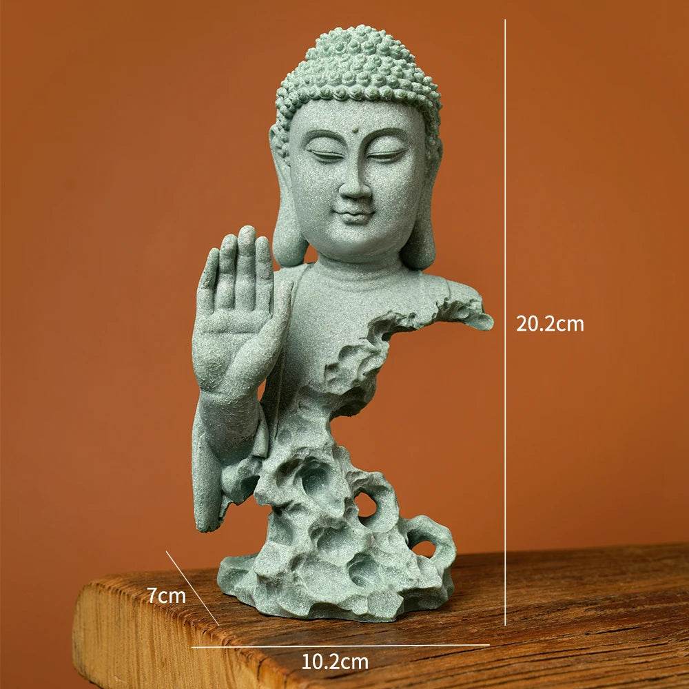 Buddhist Zen Desktop Decor – Green Sandstone Statue for Tranquil Tablescape B