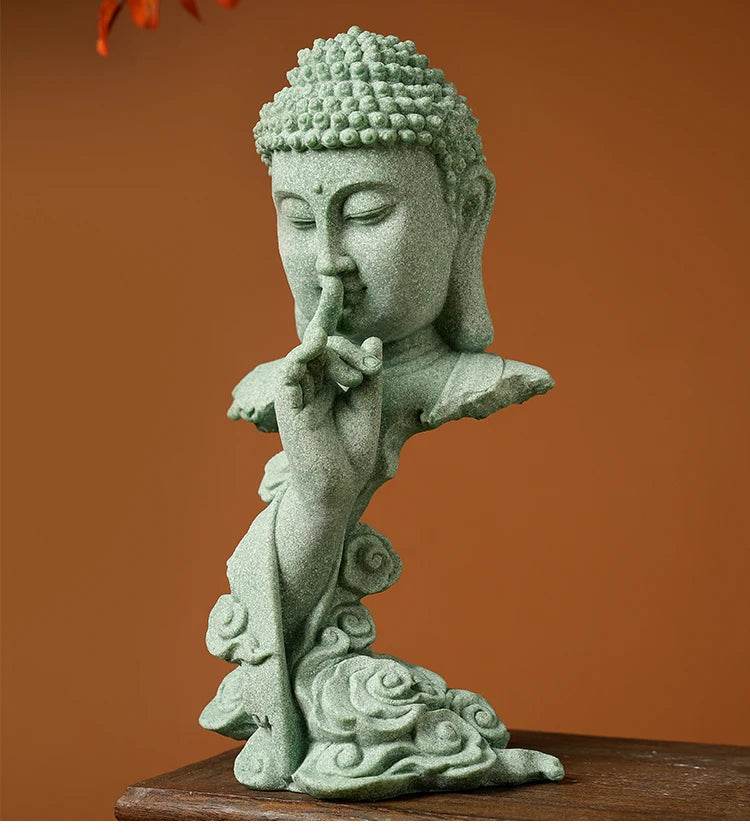 Buddhist Zen Desktop Decor – Green Sandstone Statue for Tranquil Tablescape