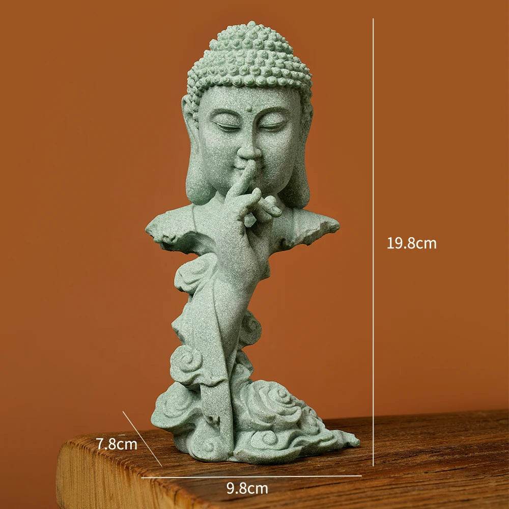 Buddhist Zen Desktop Decor – Green Sandstone Statue for Tranquil Tablescape A