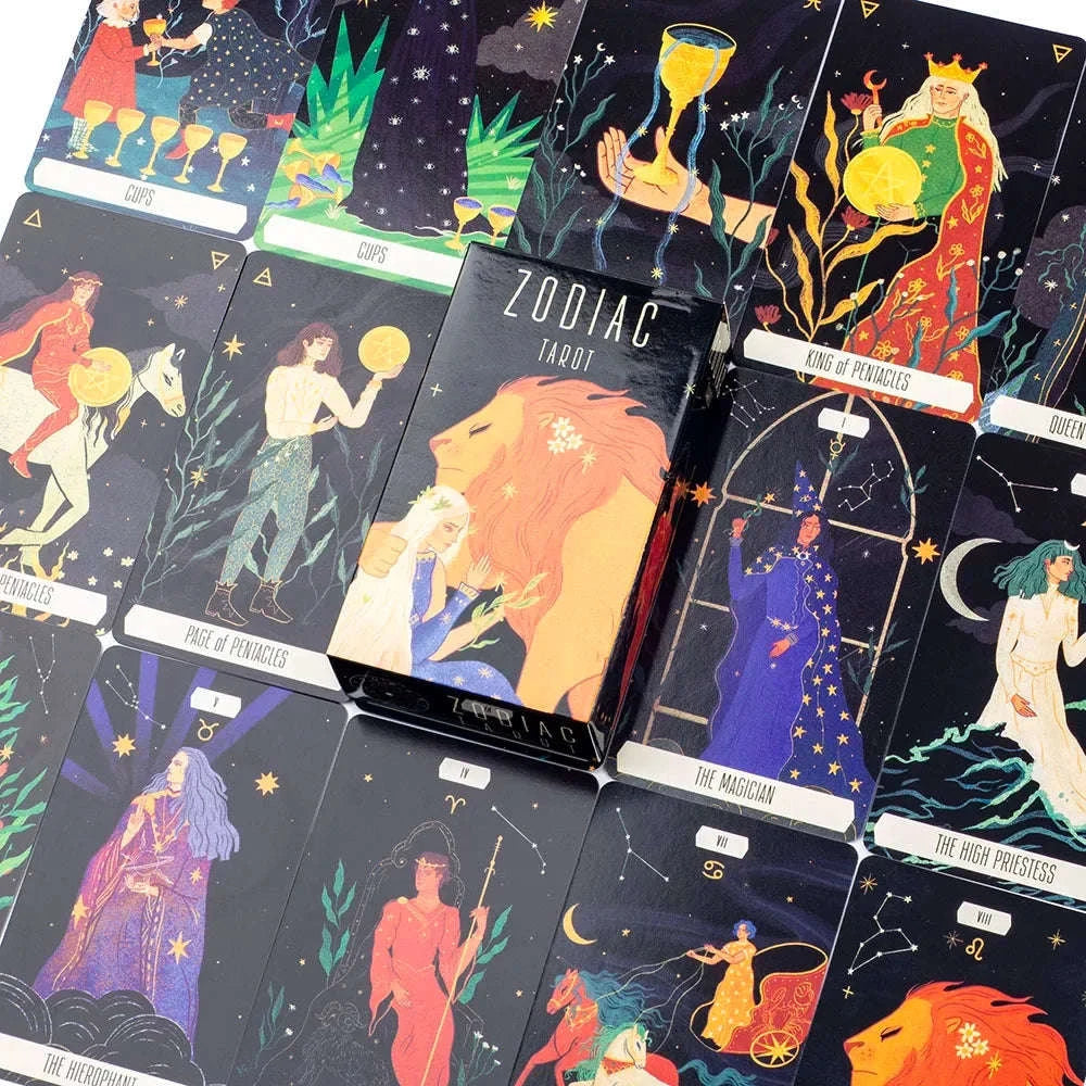 Zodiac Tarot – 78-Card Deck with 128-Page Guidebook, Divinatory Path Under the Stars for Family Gatherings & Board Games (10.3×6 cm)