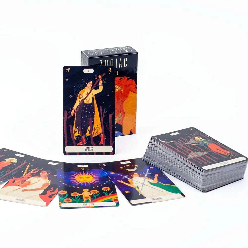 Zodiac Tarot – 78-Card Deck with 128-Page Guidebook, Divinatory Path Under the Stars for Family Gatherings & Board Games (10.3×6 cm)